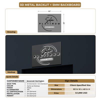 3D Metal Backlit + Backboard Signs For Sevannah Harrington