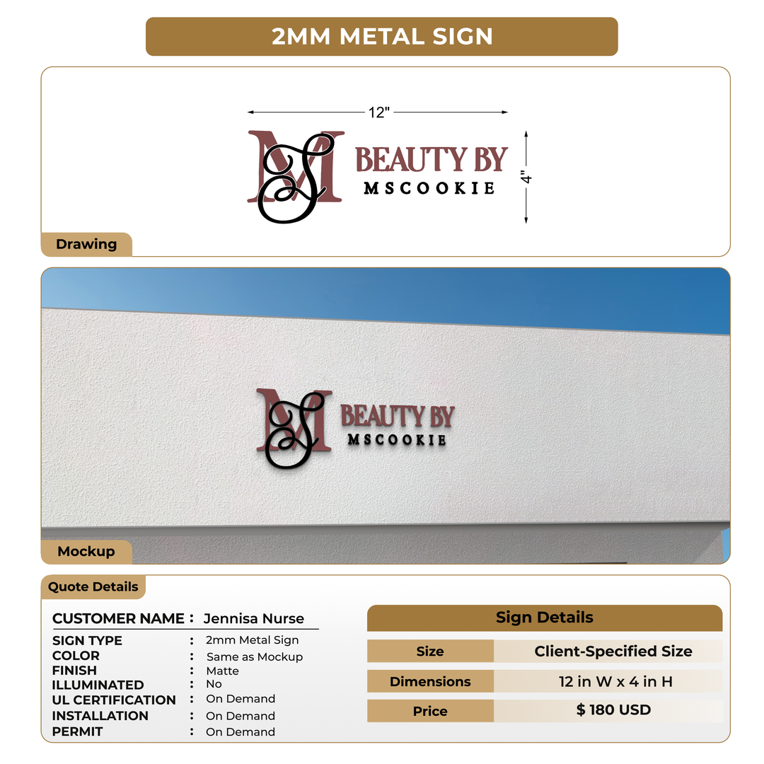2mm Metal Sign for Jennisa Nurse