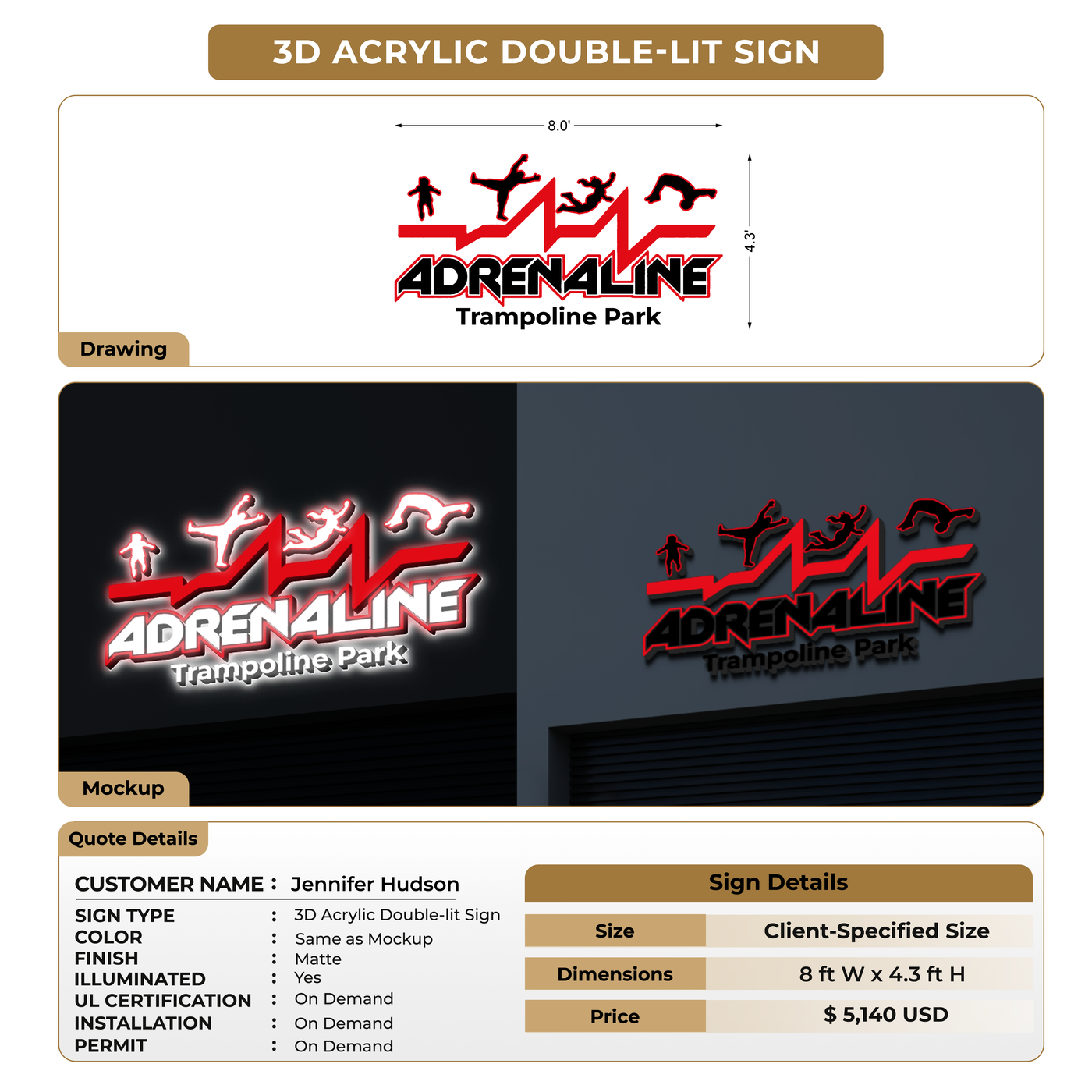 3D Acrylic Double-lit Sign For Jennifer Hudson