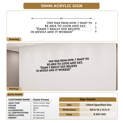 10MM Acrylic Sign For Cassie Pureza