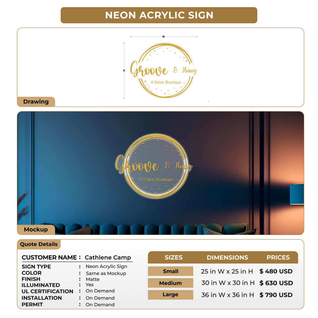 Neon Acrylic Signs For Cathlene Camp
