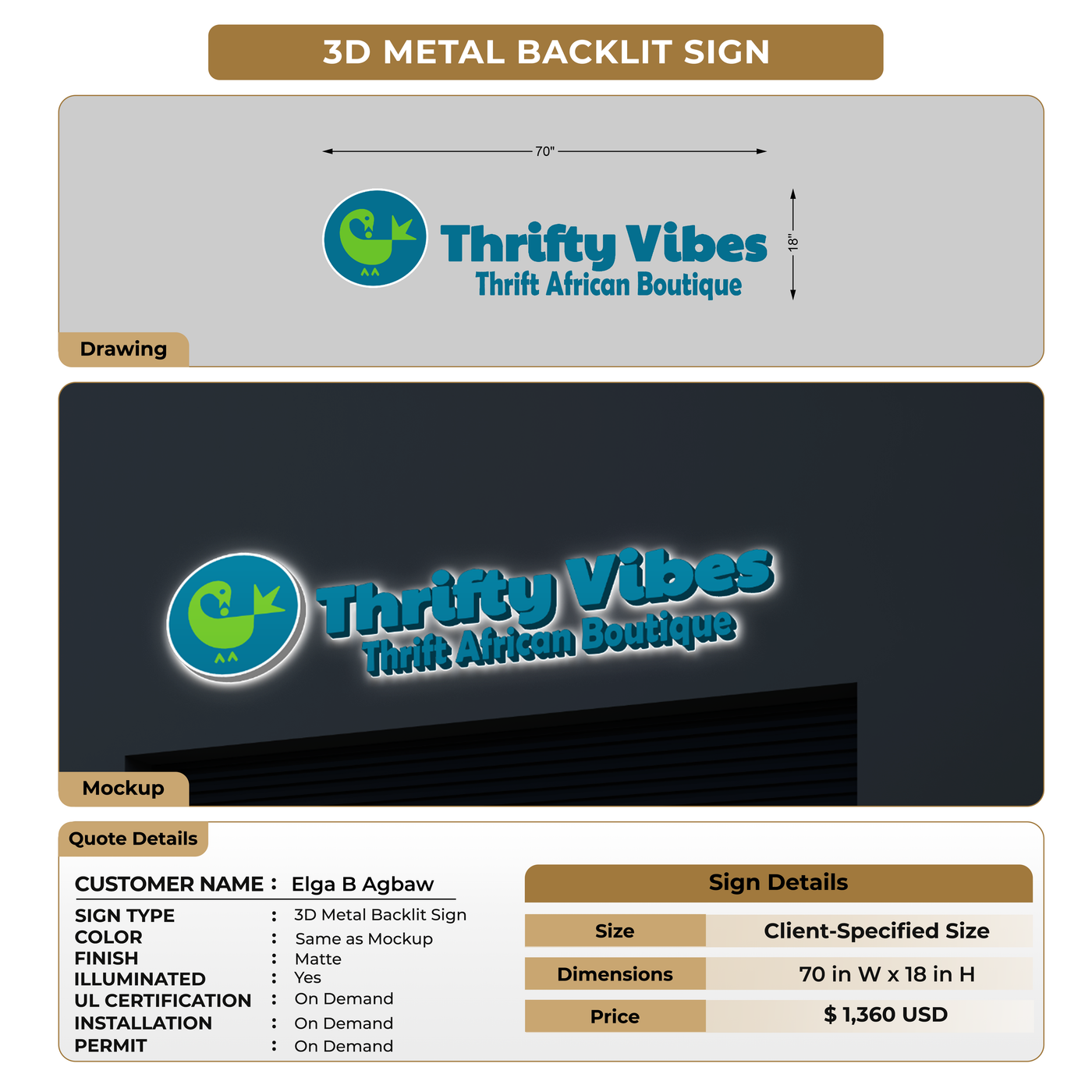 Custom Signs for Elga B Agbaw