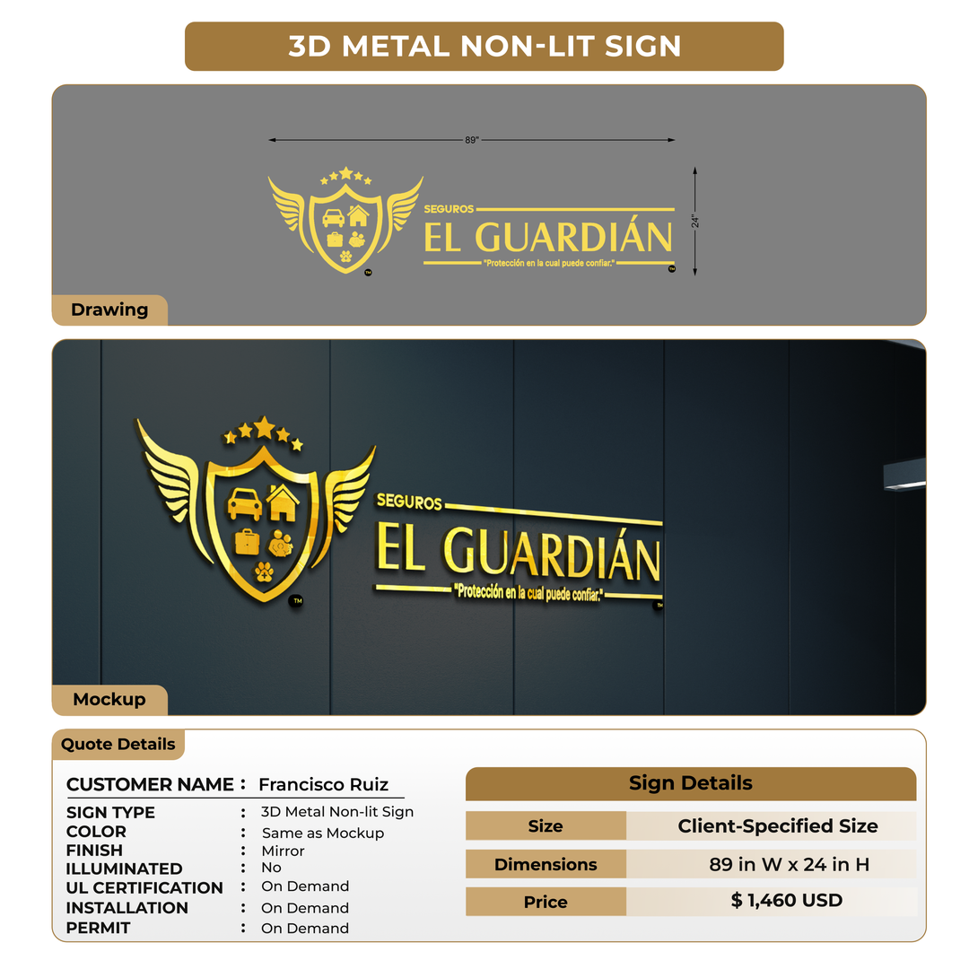3D Metal Non-lit Signs For Francisco Ruiz