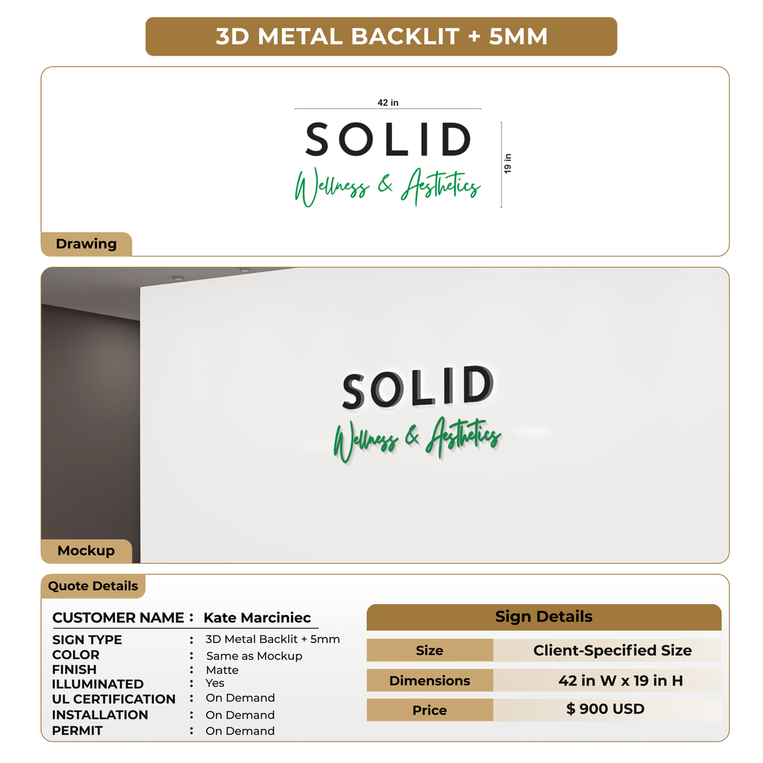 3D Metal Backlit Sign for Kate Marciniec