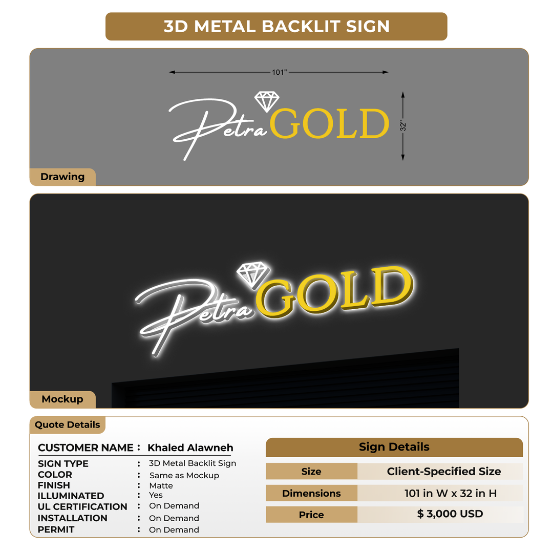 3D Metal Backlit Sign For Khaled Alawneh
