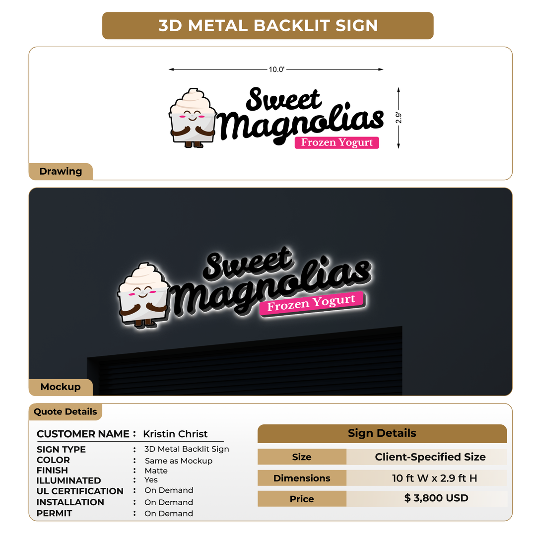 3D Metal Backlit Sign for CUSTOMER (TEMPLATE)