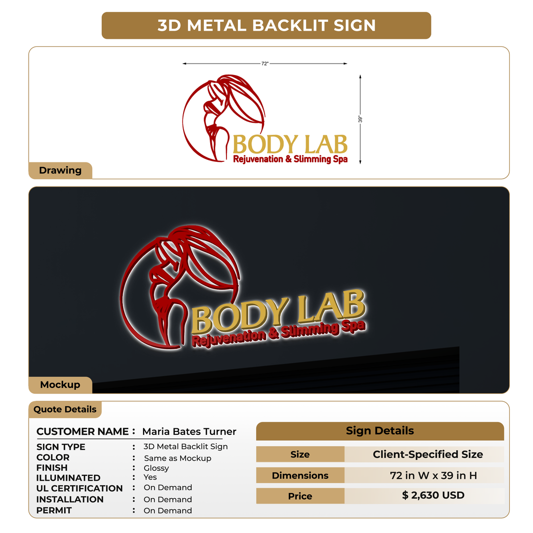 3D Metal Backlit Sign for Maria Bates Turner