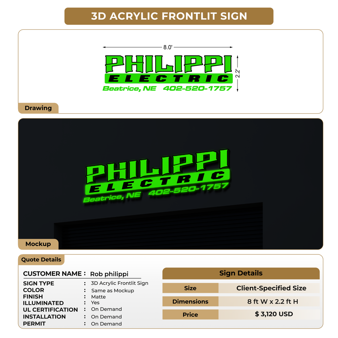3D Acrylic Frontlit Sign for Rob philippi