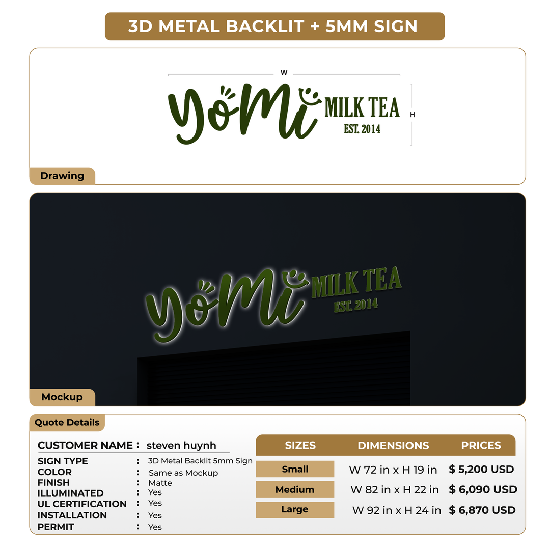 3D Metal Backlit+5MM Sign for steven huynh