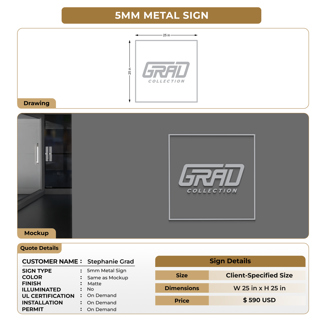 5mm Metal Signage for Stephanie Grad