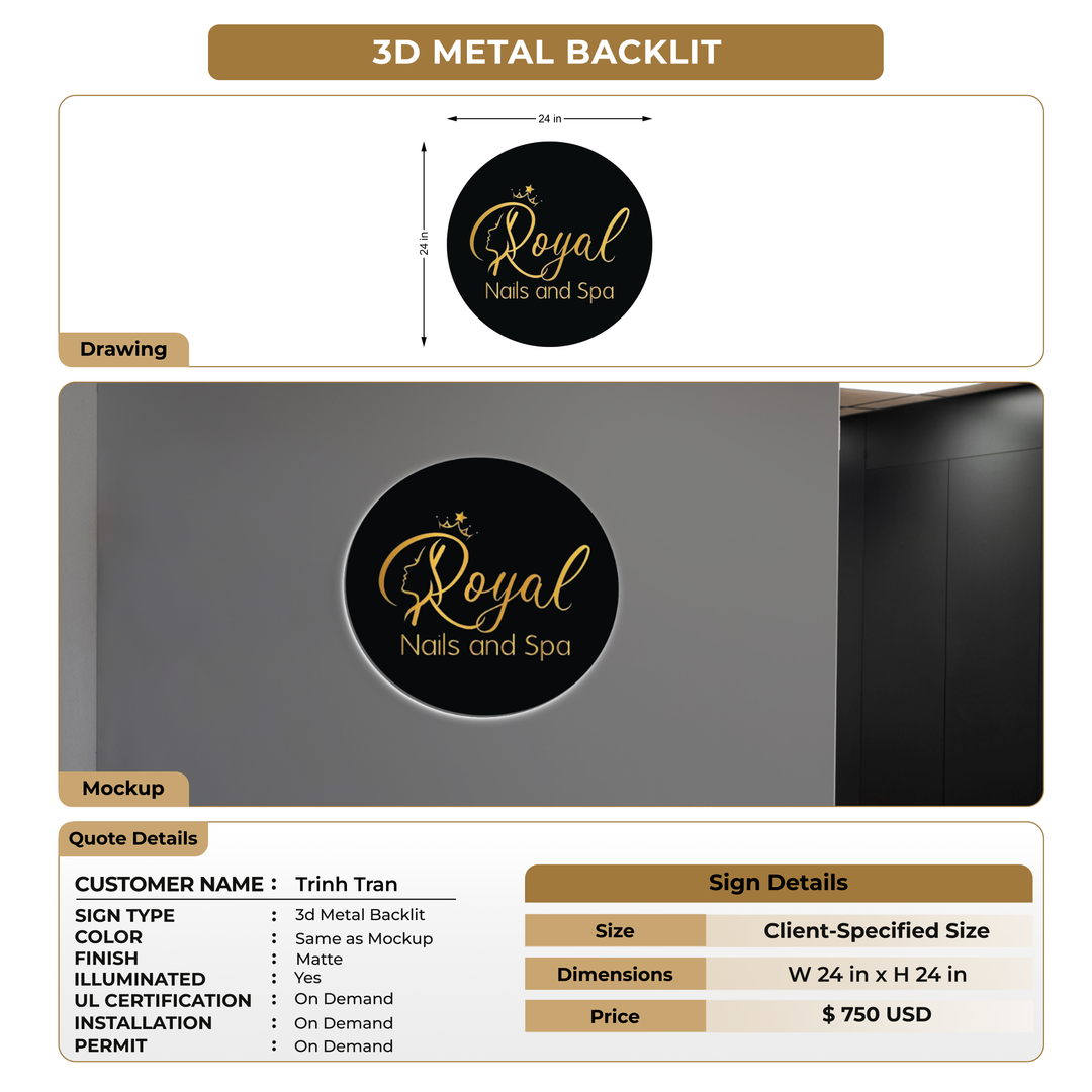 3D Metal Backlit Sign for Trinh Tran