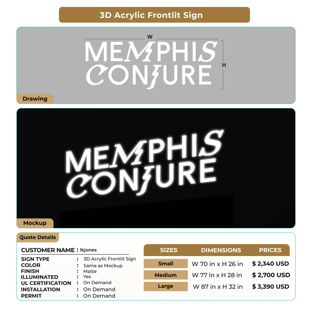 3D Acrylic Frontlit Sign for lkjones