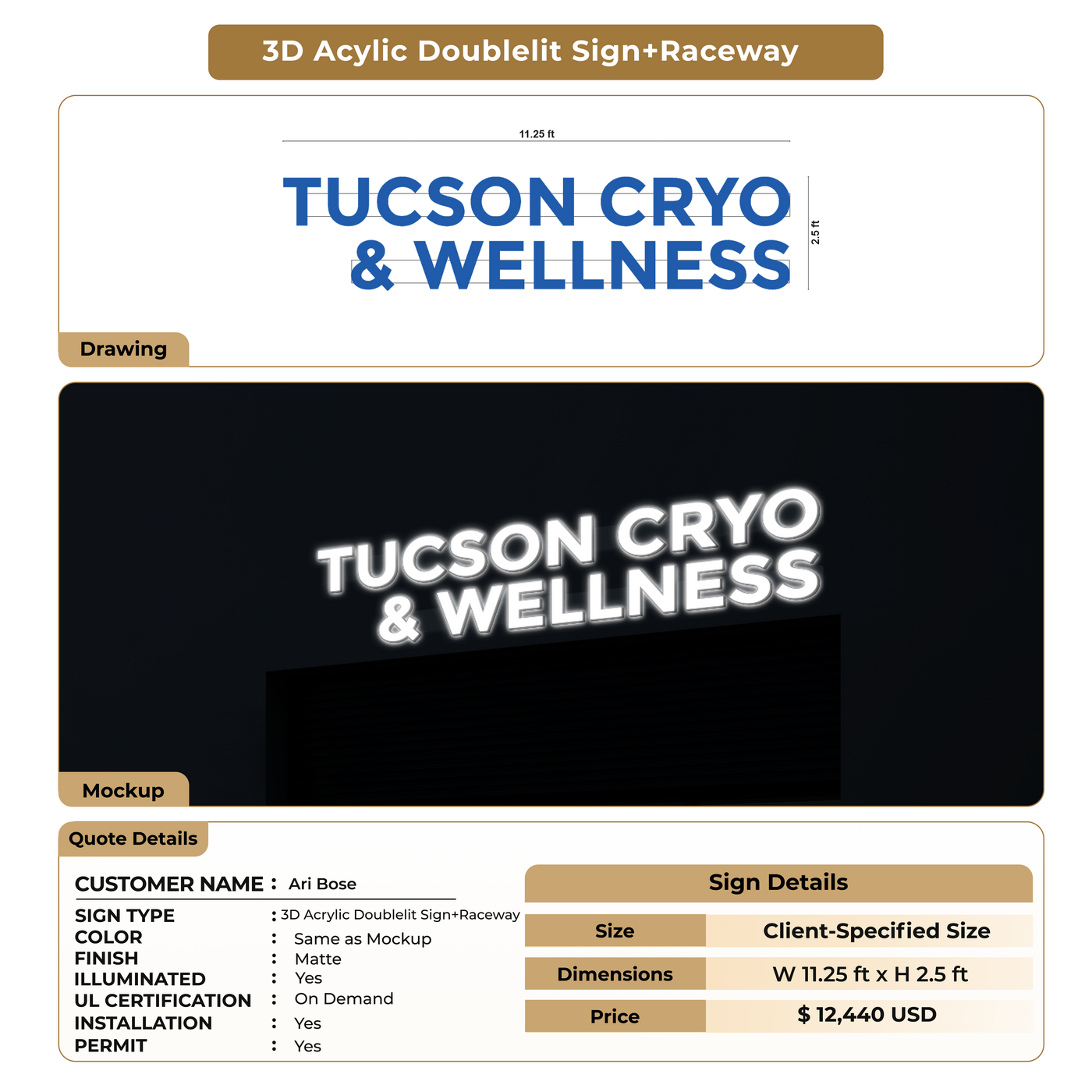 3D Acrylic Front & Backlit Sign for CUSTOMER (TEMPLATE)