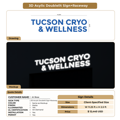 3D Acrylic Front & Backlit Sign for CUSTOMER (TEMPLATE)