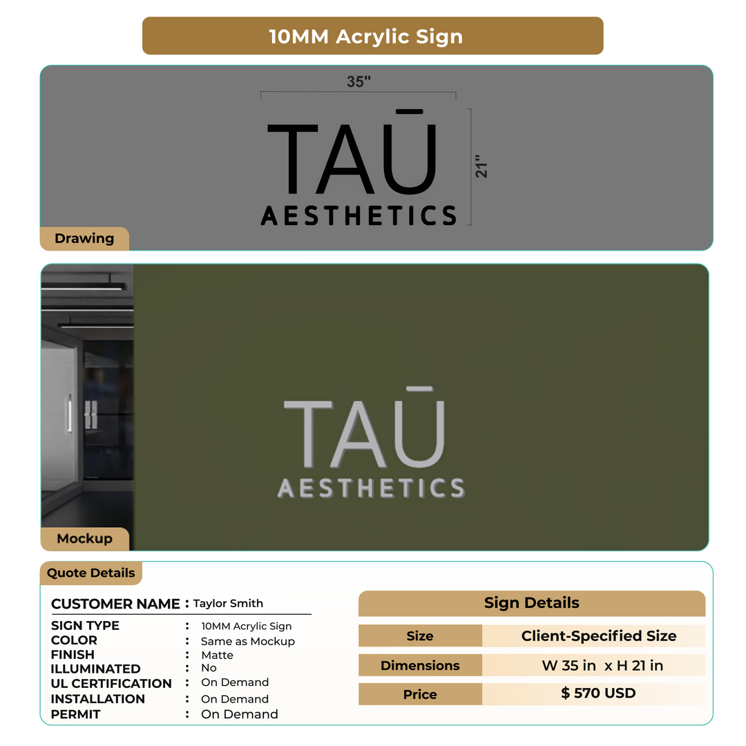 10MM Acrylic Sign For Taylor Smith