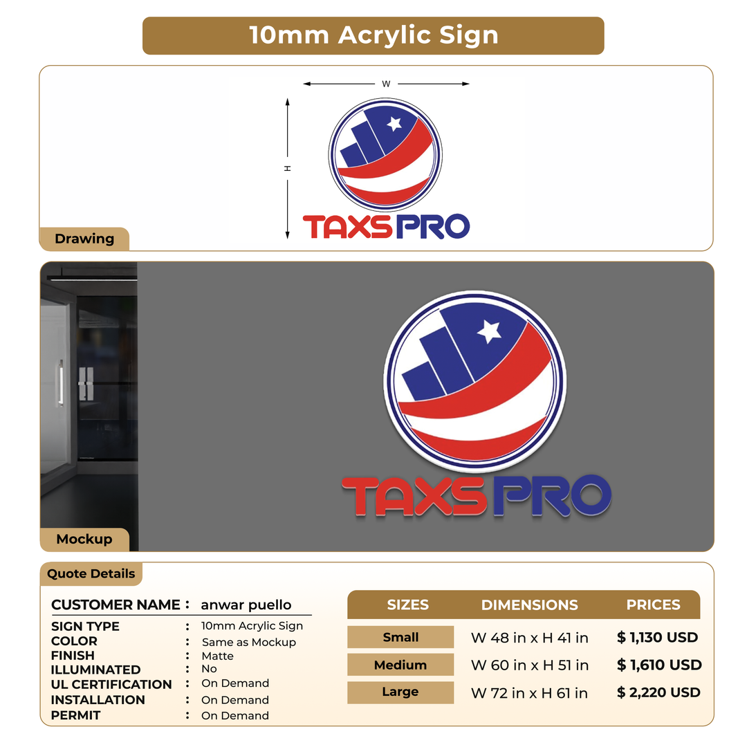 10mm Acrylic Sign for anwar puello
