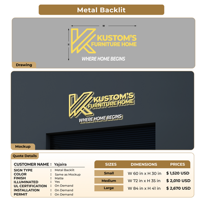 Metal Backlit Sign for Yajaira