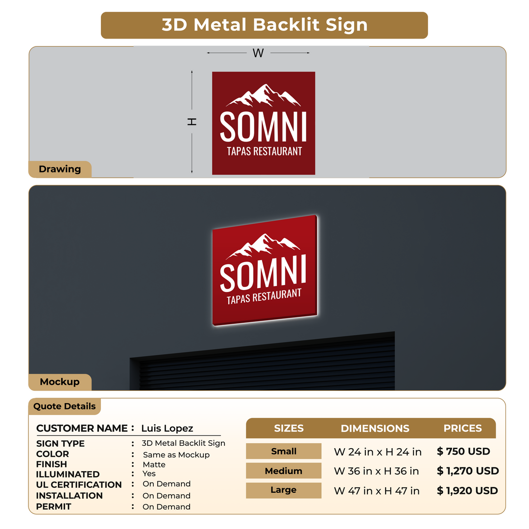3D Metal Backlit Sign for Luis Lopez