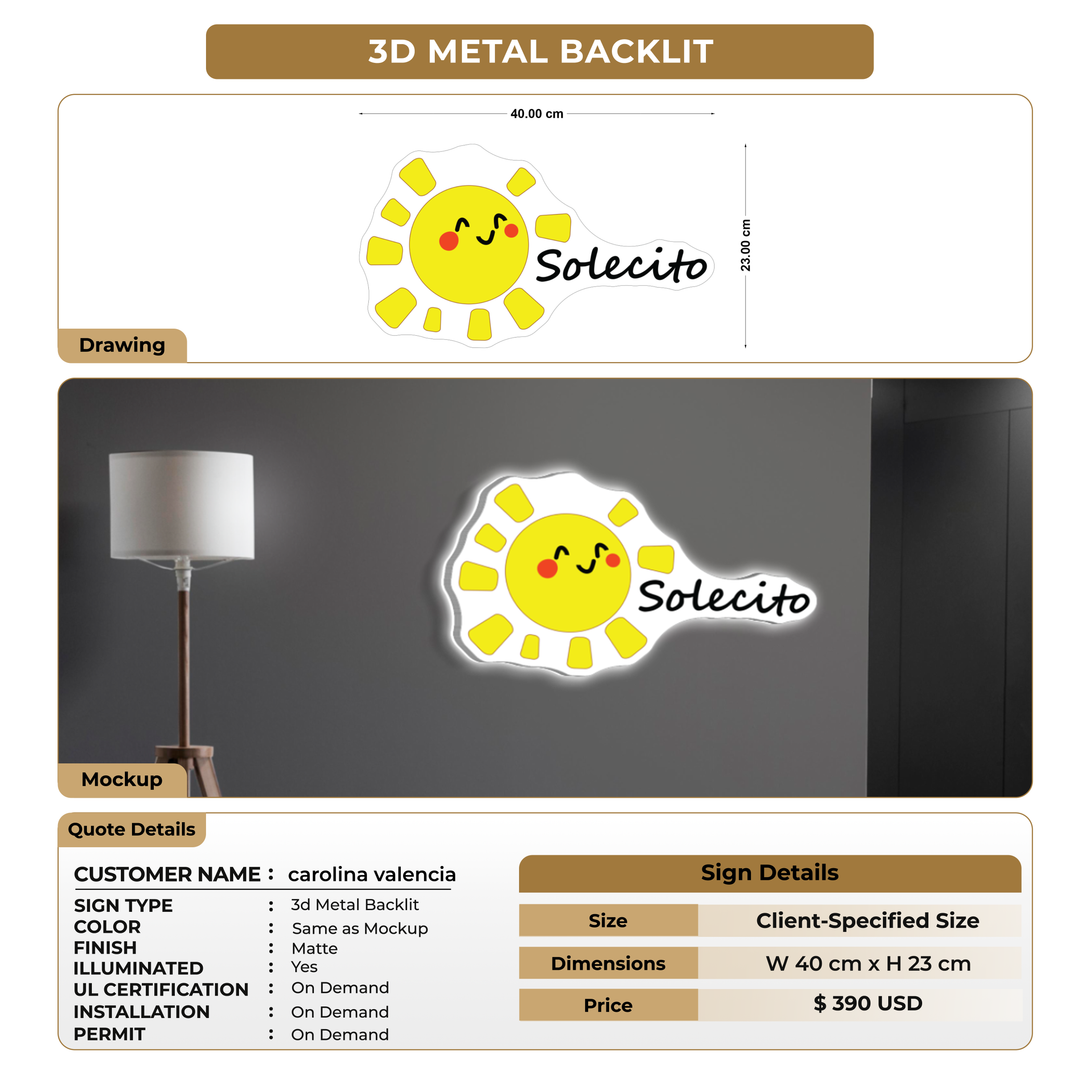 3D Metal backlit for carolina valencia