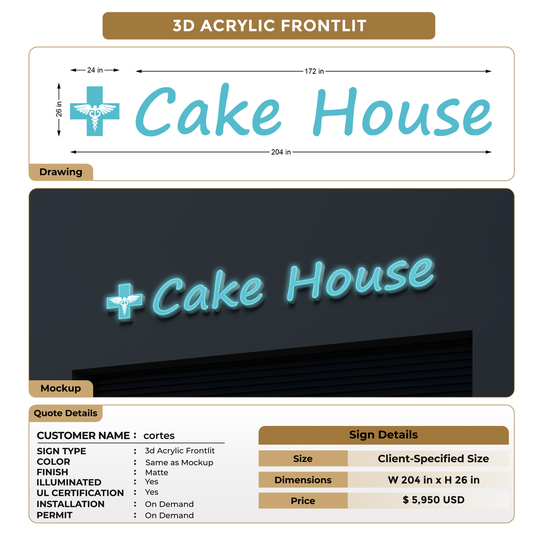 3D Acrylic Frontlit Sign for cortes
