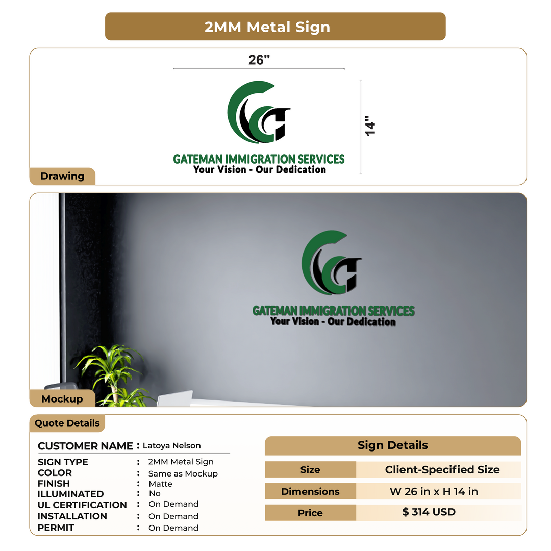 2MM Metal Sign For Latoya Nelson
