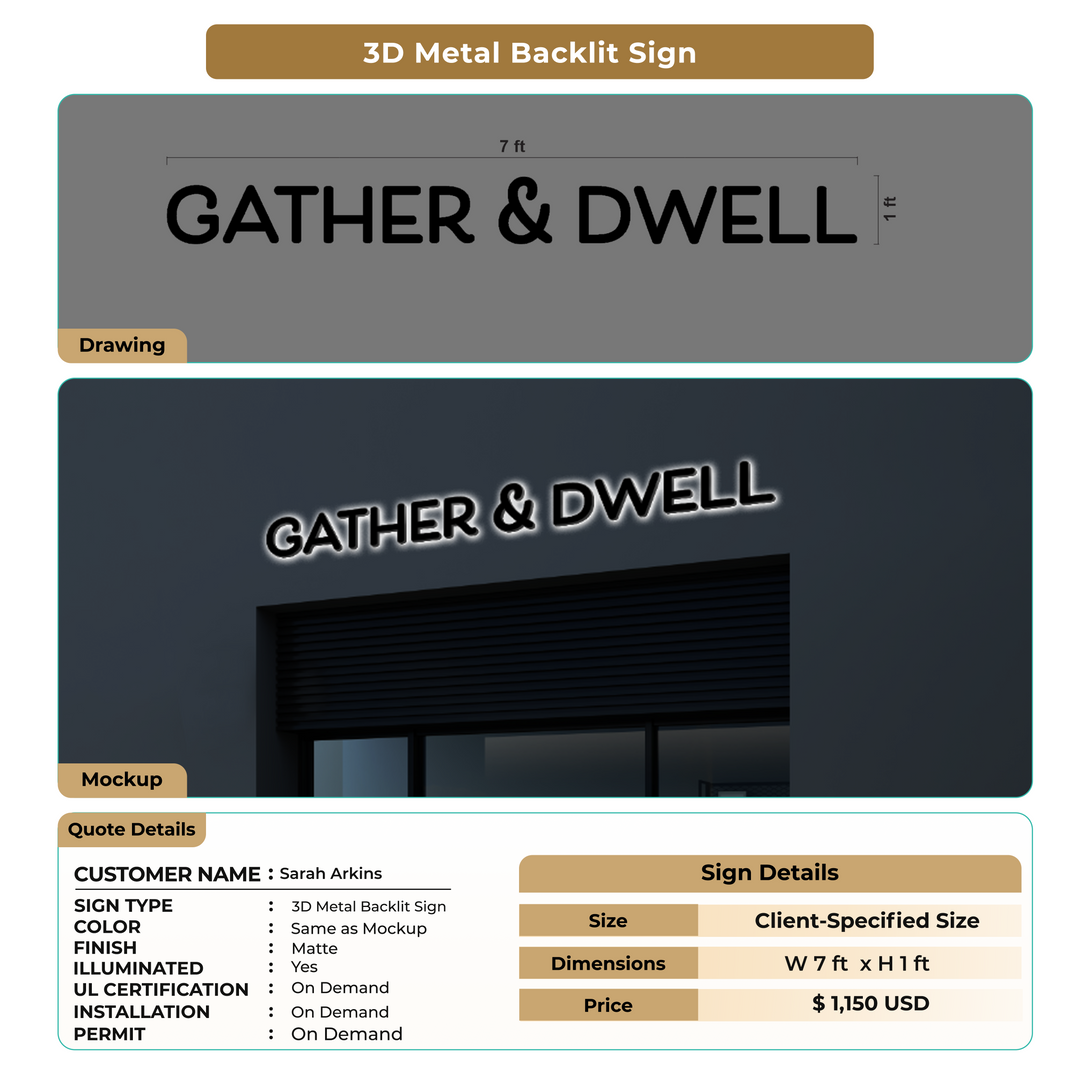 3D Metal Backlit Sign for Sarah Arkins