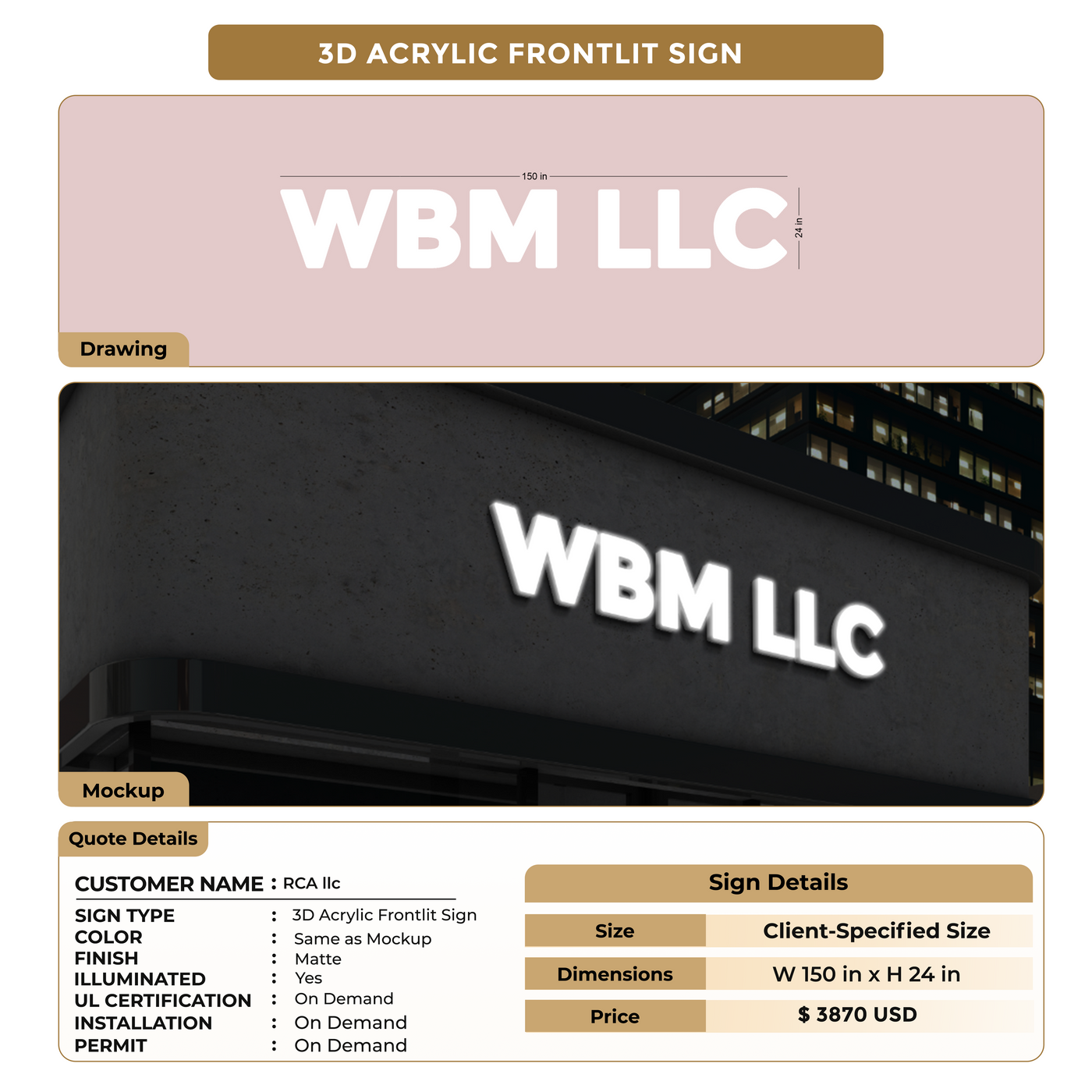 Custom Signs for RCA llc