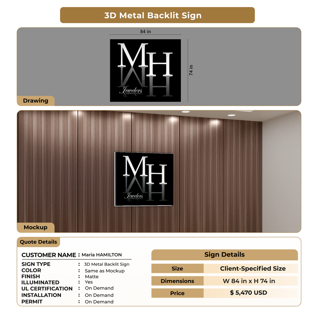 3D Metal Backlit Sign For Maria HAMILTON