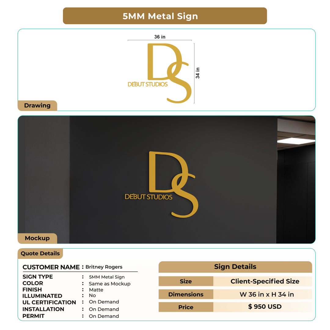 5MM Metal Sign For Britney Rogers