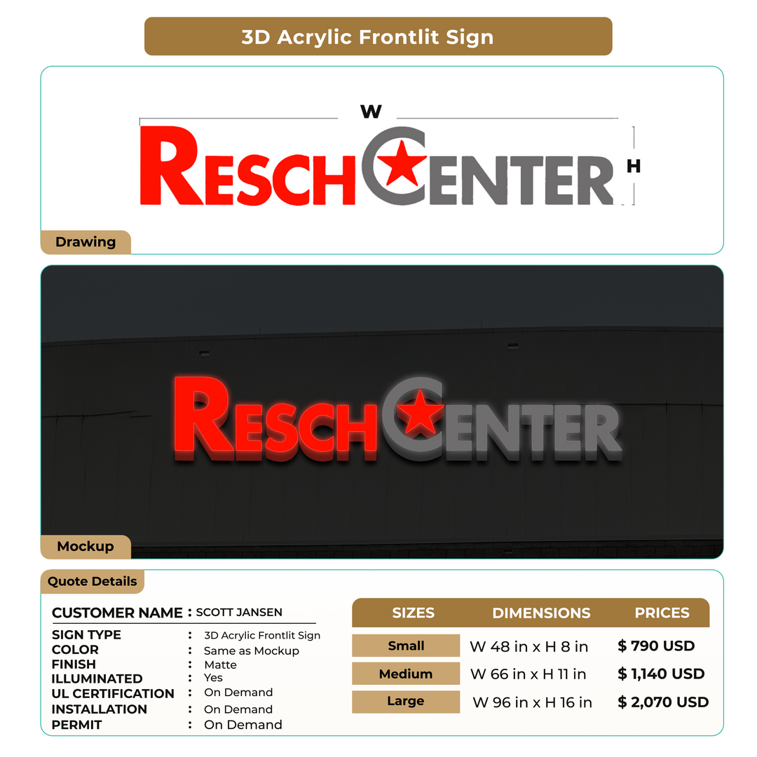 3D Acrylic Frontlit Sign For SCOTT JANSEN