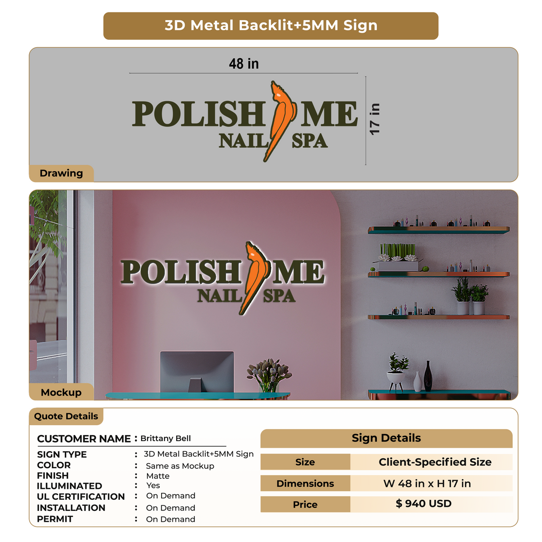 3D Metal Backlit+5MM Sign for Brittany Bell