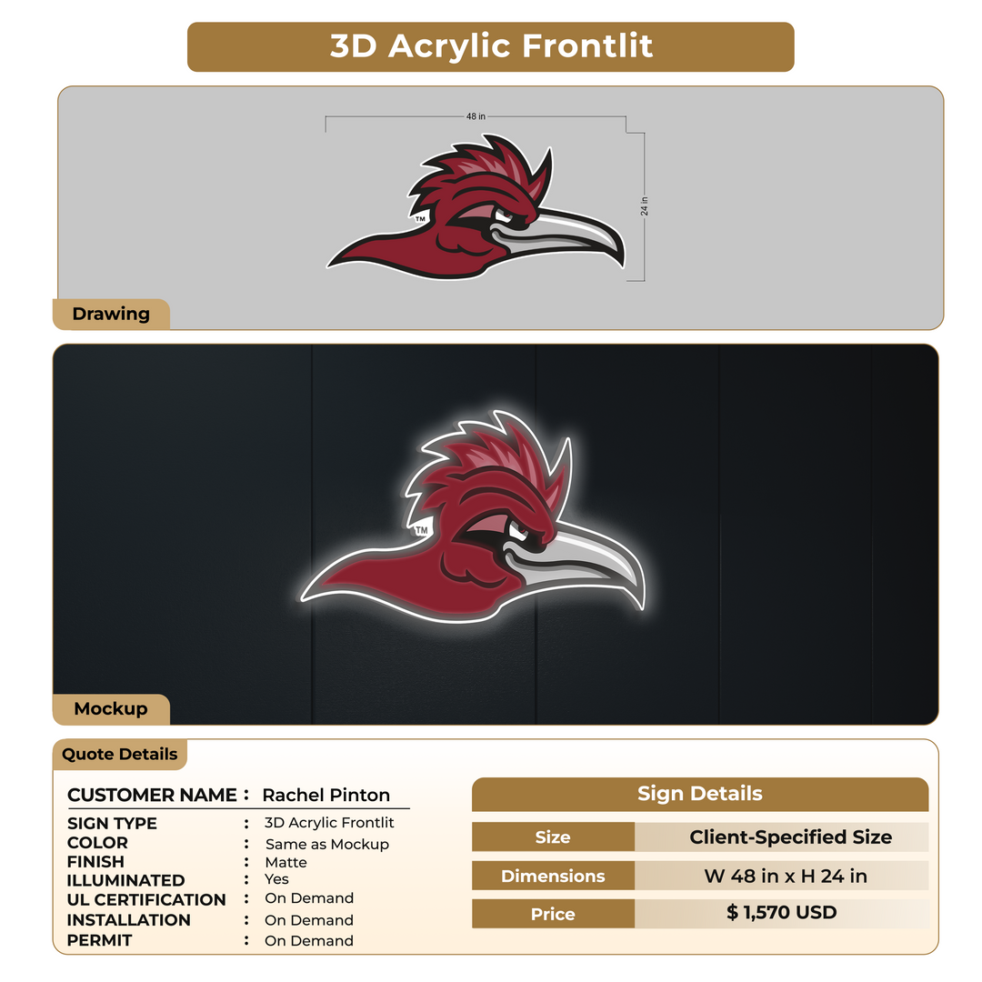 Remaining Payment For Rachel Pinton 3D Metal Backlit Sign