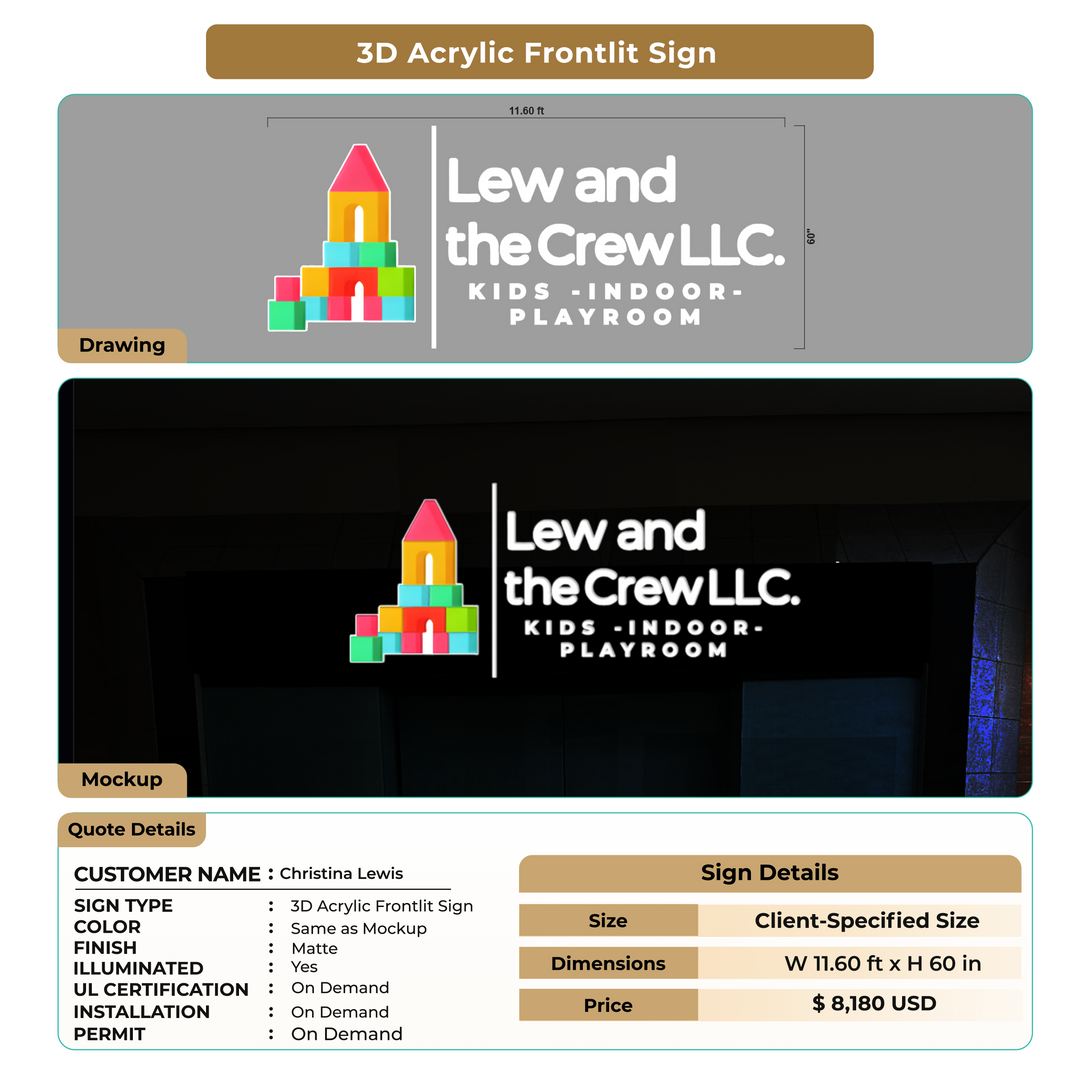 3D Acrylic Frontlit Sign for Christina Lewis