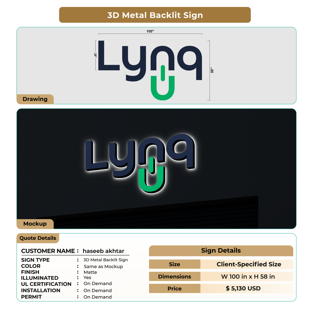 3D Metal Backlit Sign For haseeb akhtar