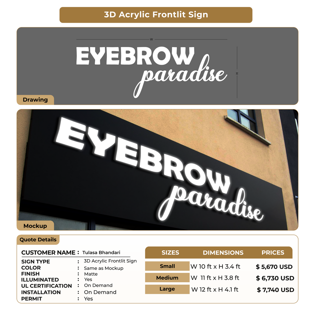 3D Acrylic Frontlit Signs for Tulasa Bhandari