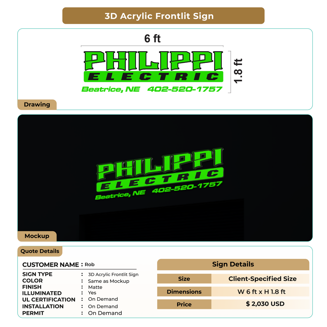 3D Acrylic Frontlit Sign for Rob