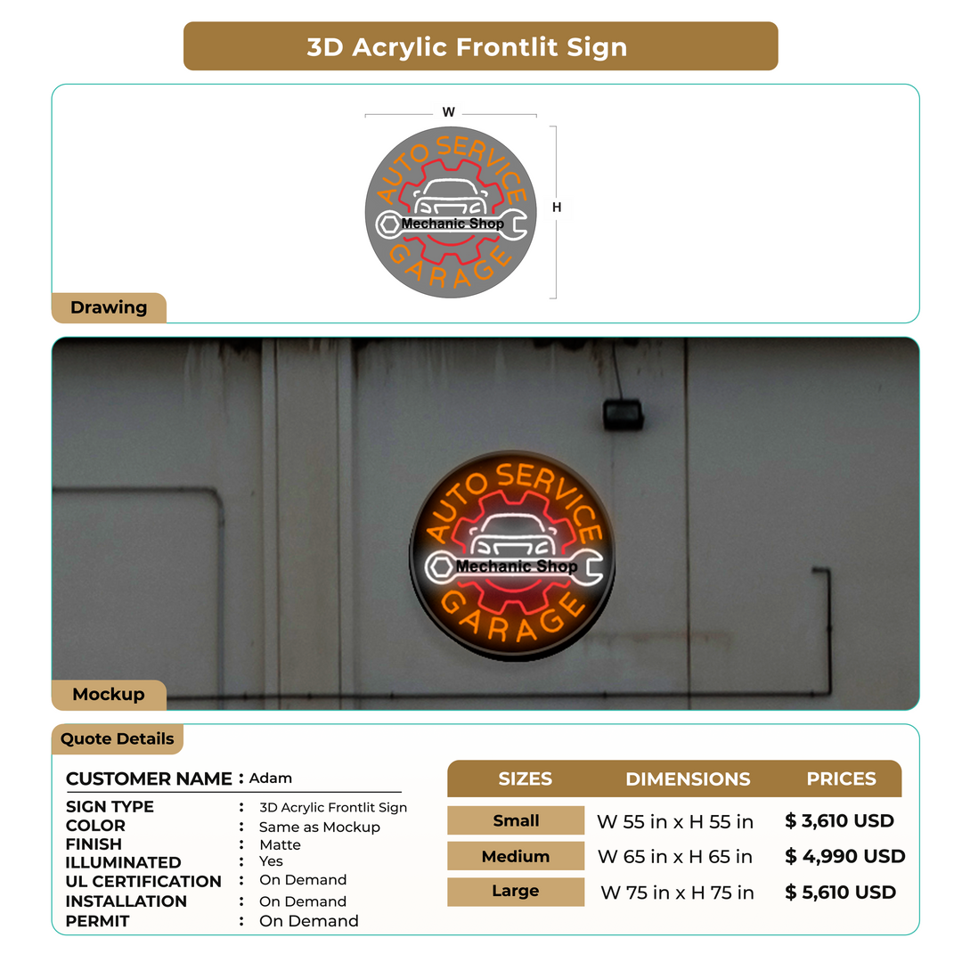 3D Acrylic Frontlit Sign for Adam
