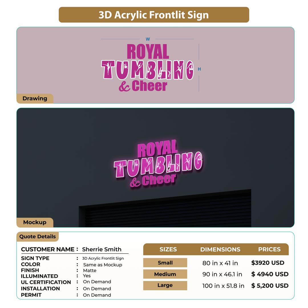 3D Acrylic Front-lit Sign for Sherrie Smith