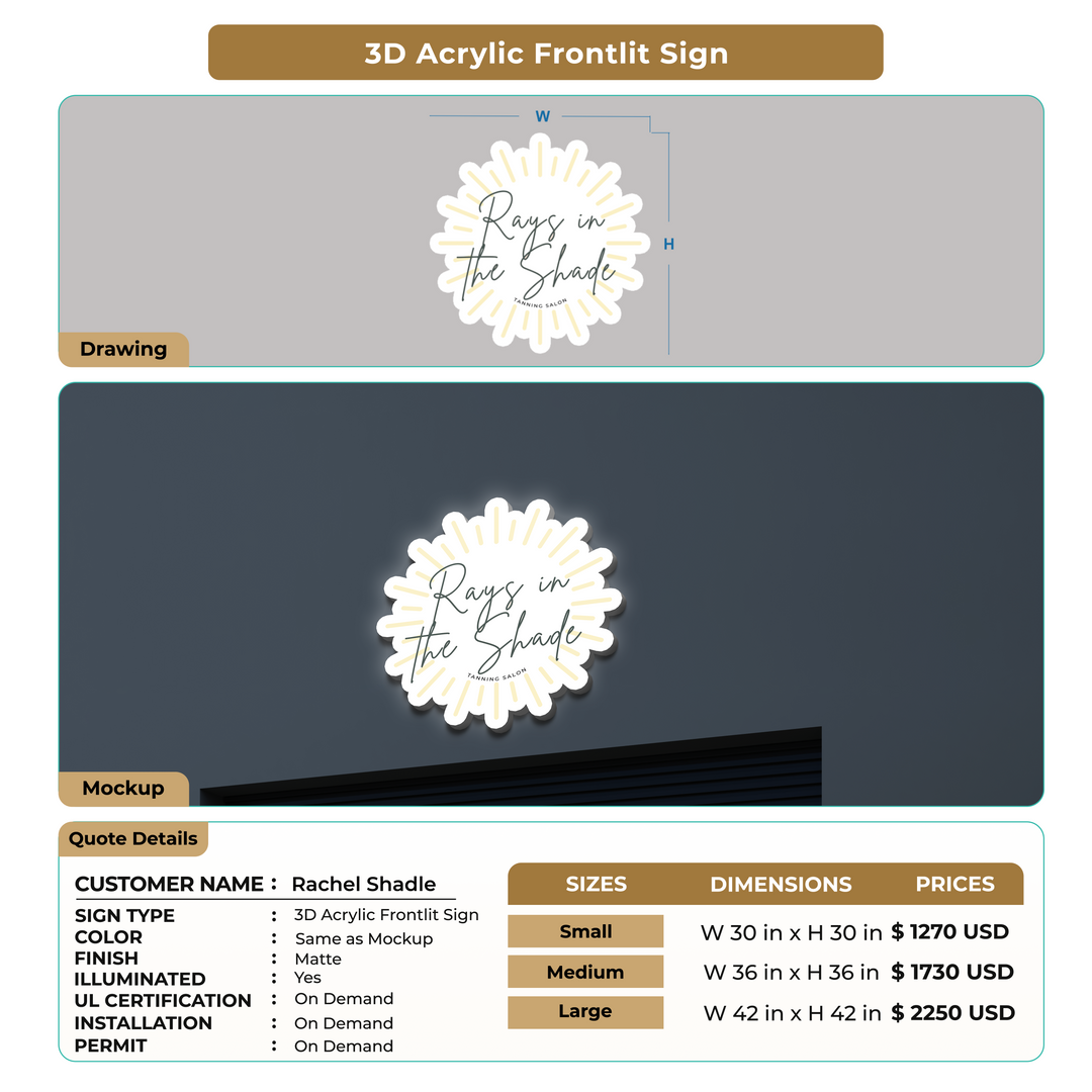 3D Acrylic Front-lit Signs for Rachel Shadle