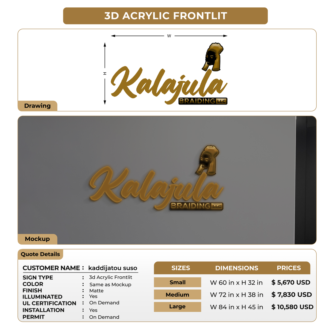3D Acrylic Frontlit Sign for kaddijatou suso