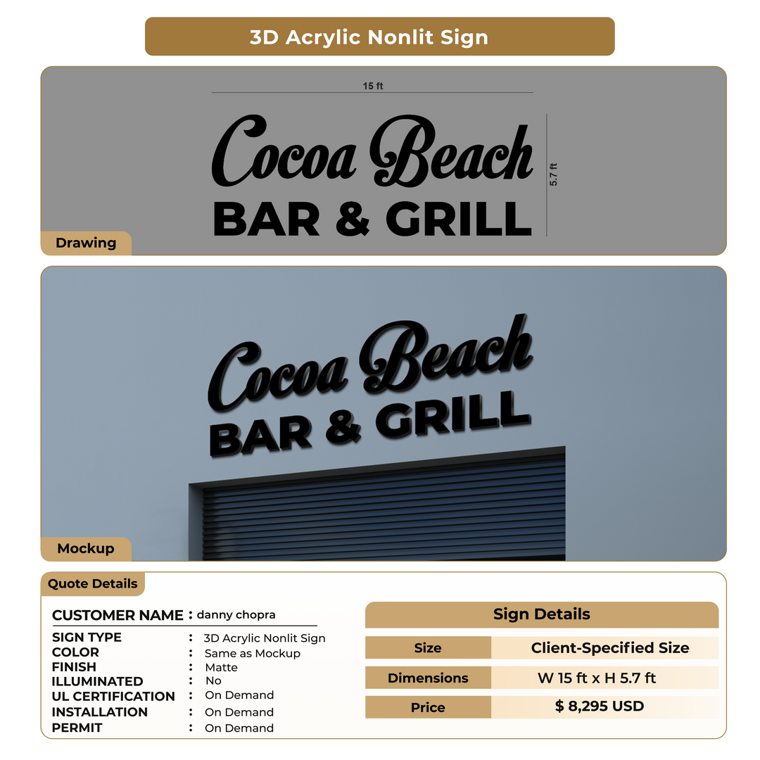3D Acrylic Nonlit Sign for danny chopra