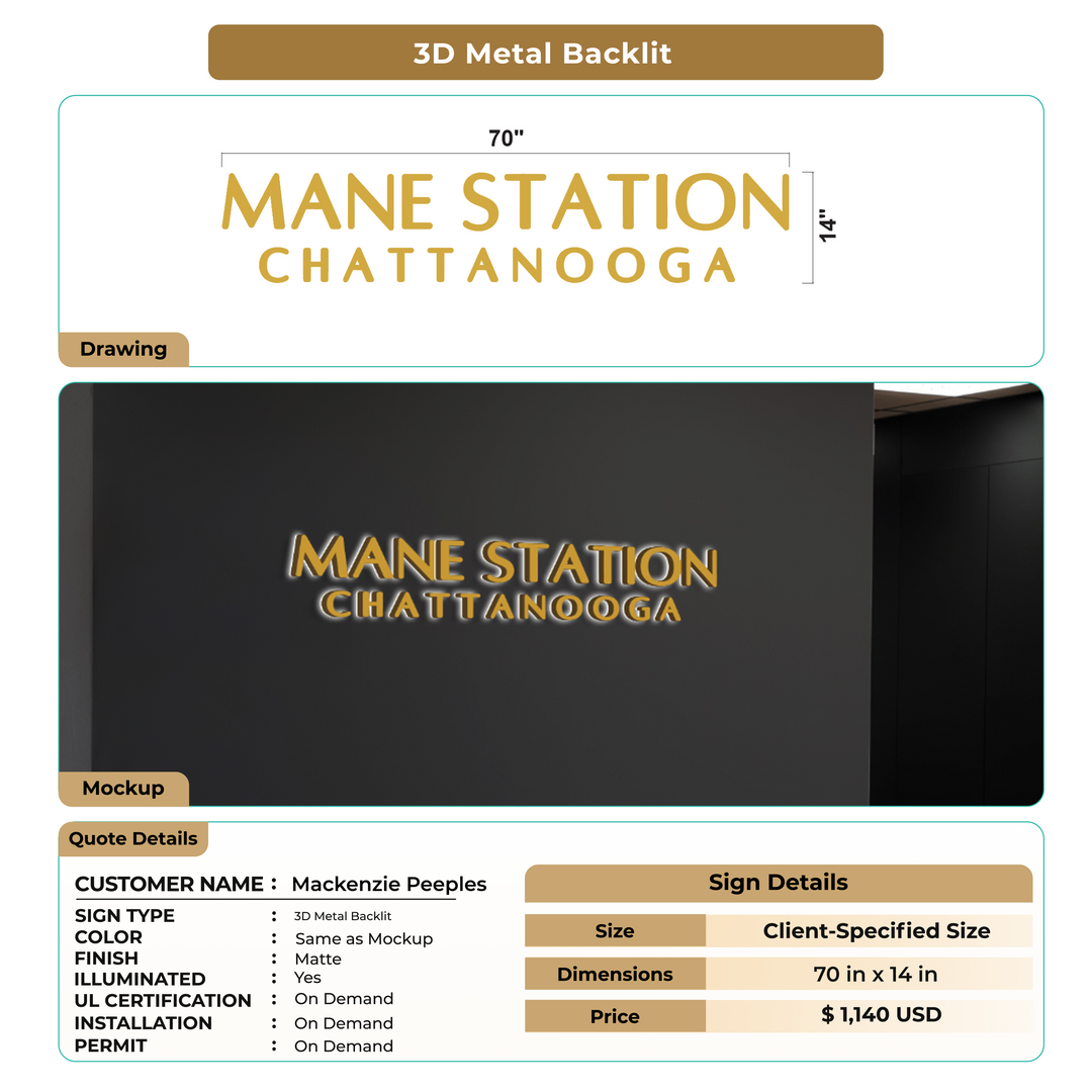 3D Metal Backlit Sign for Mackenzie Peeples