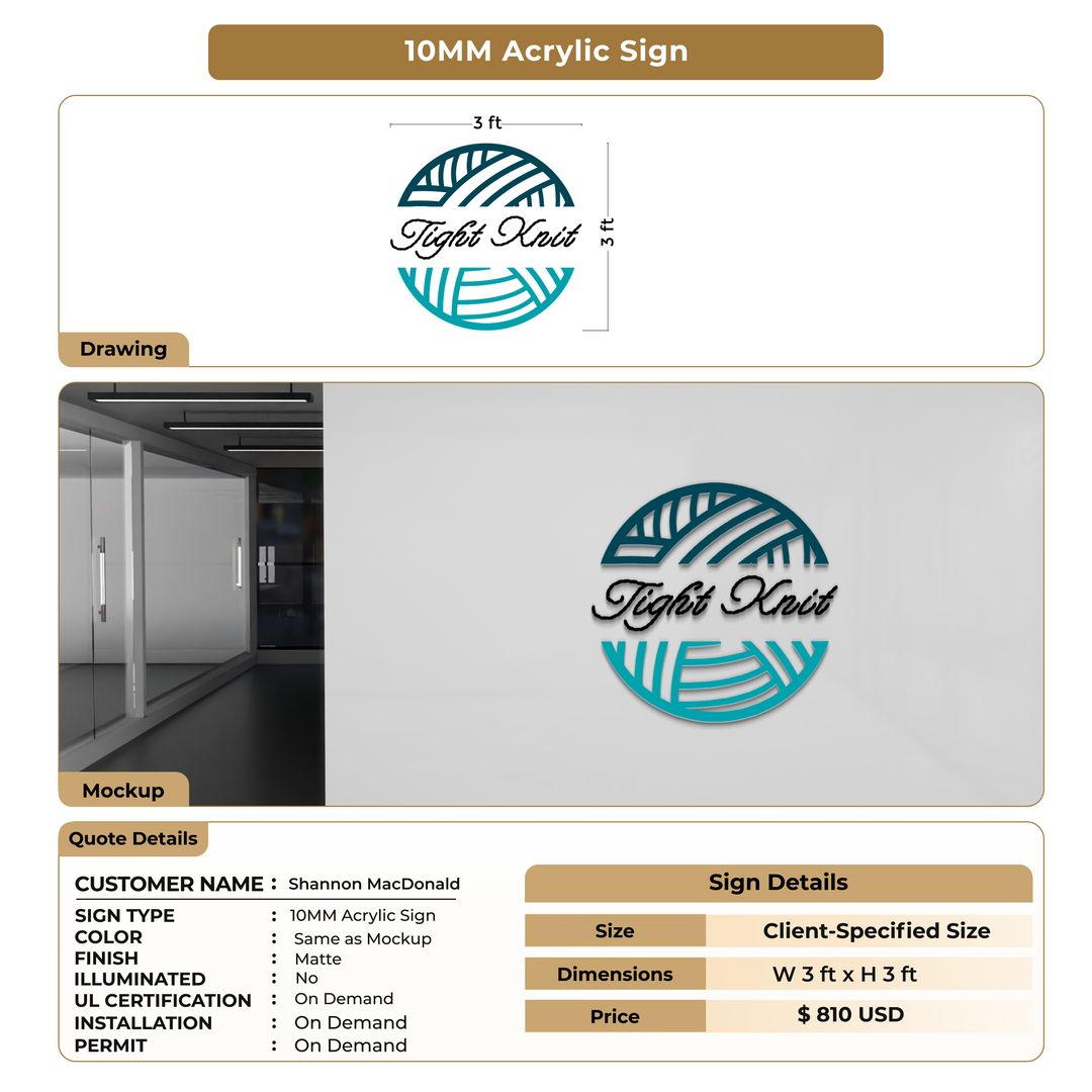 10MM Acrylic Sign for Shannon MacDonald