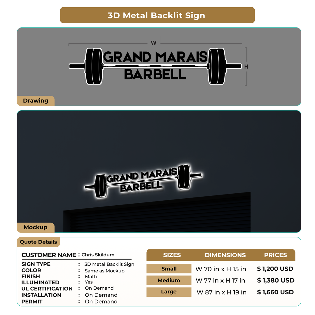 3D Metal Backlit Sign for Chris Skildum