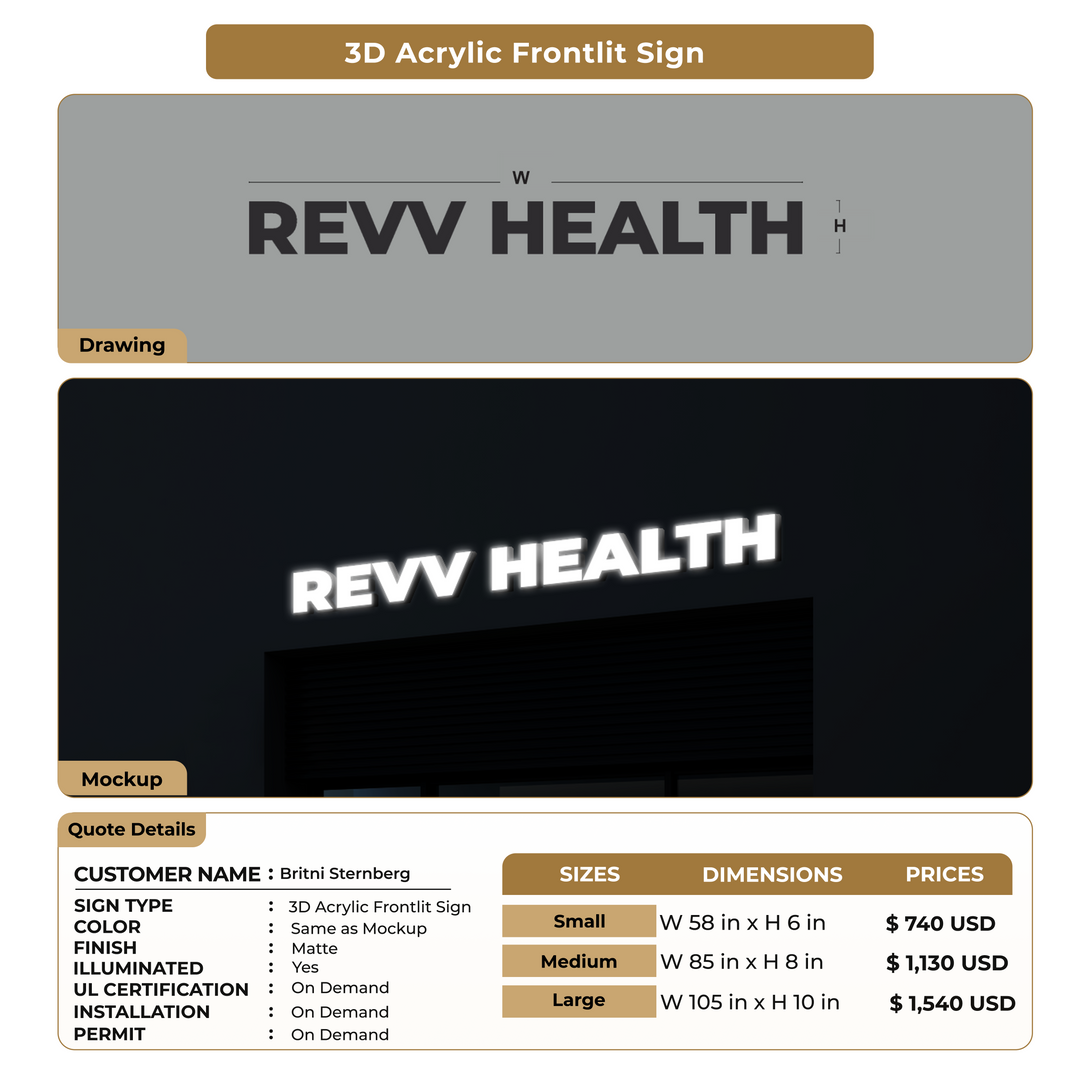 3D Acrylic Frontlit Sign for Britni Sternberg
