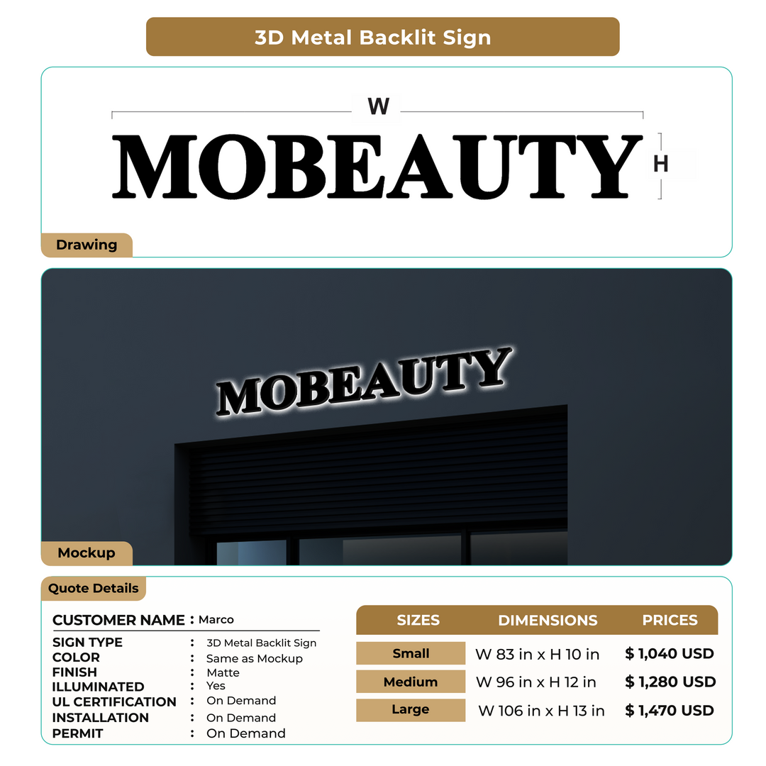 3D Metal Backlit Sign For Marco