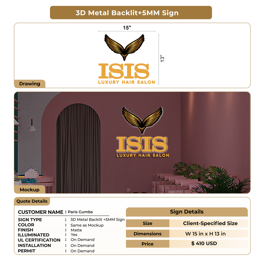3D Metal Backlit+5MM Sign for Paris Gumbs