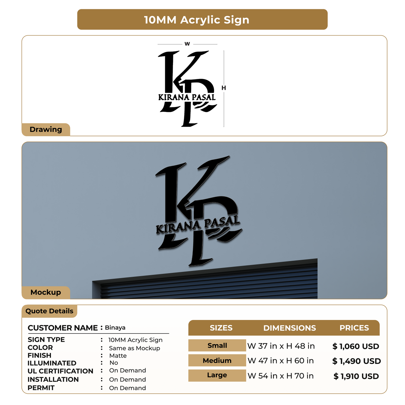 10MM Acrylic Sign for Binaya