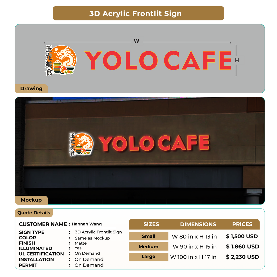 3D Acrylic Frontlit Sign for Hannah Wang