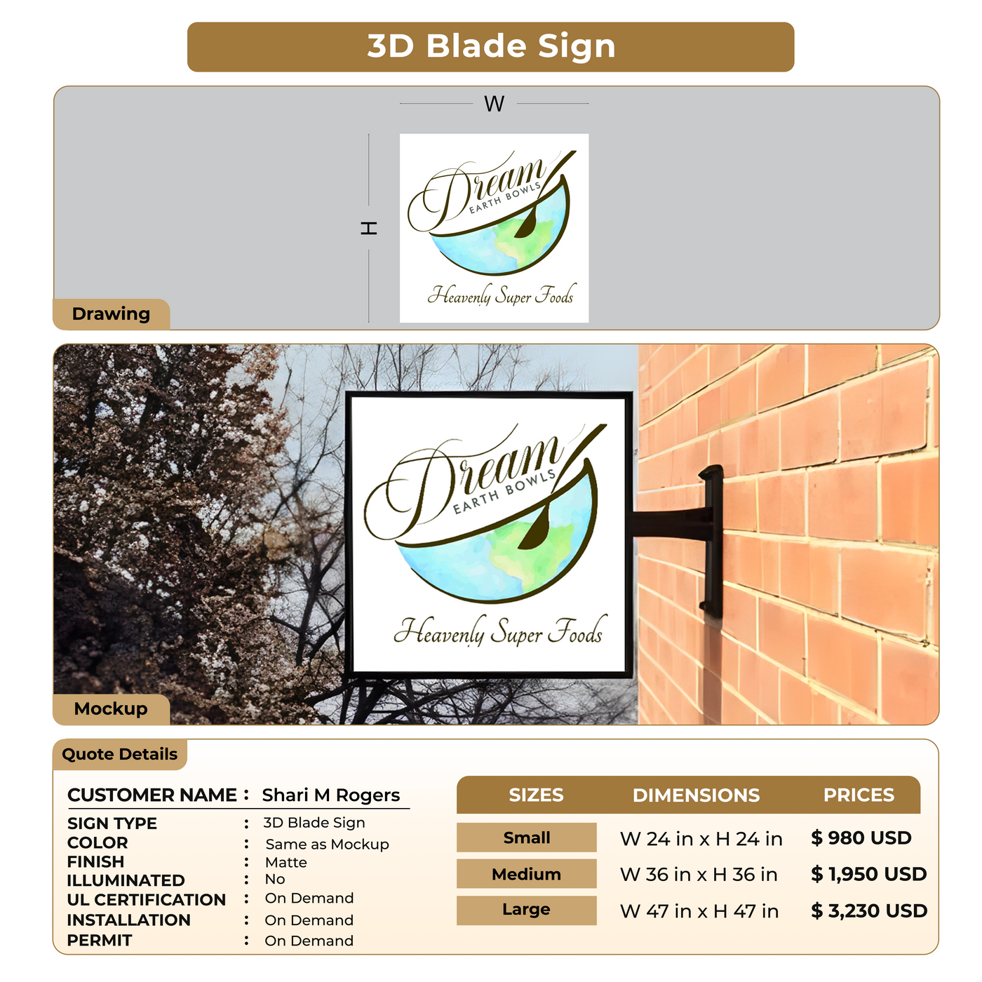 3D Blade Sign for Shari M Rogers